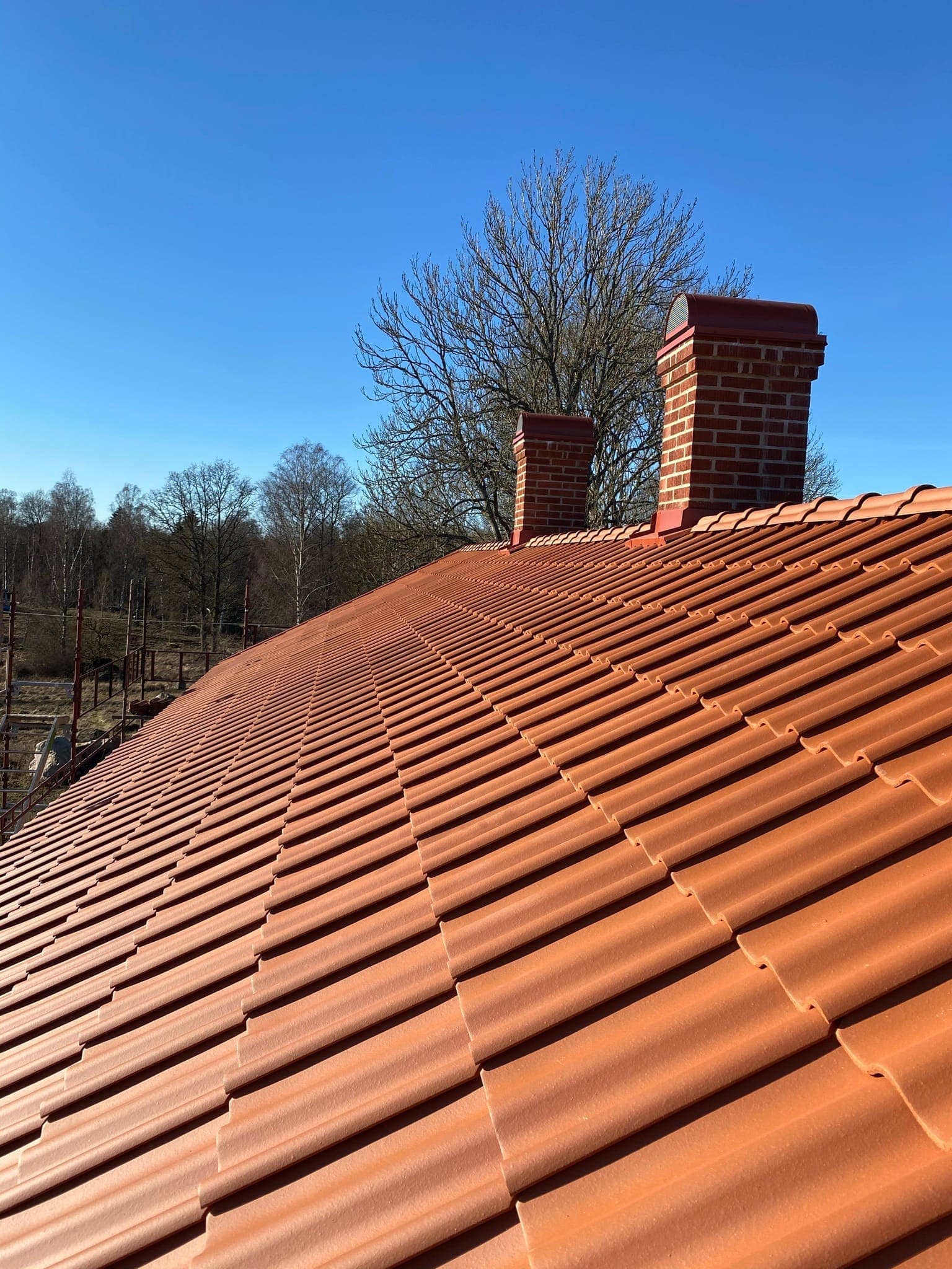 Panoramabild av rött tegeltak